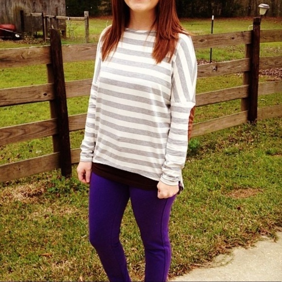 Always Me Grey & White High Low Striped Long Sleeve Top Small - Picture 4 of 7